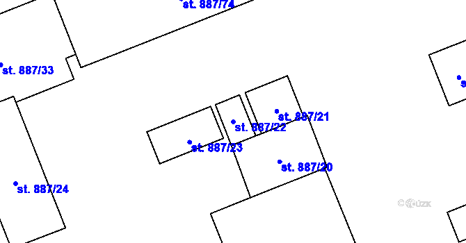 Parcela st. 887/22 v KÚ Klatovy, Katastrální mapa