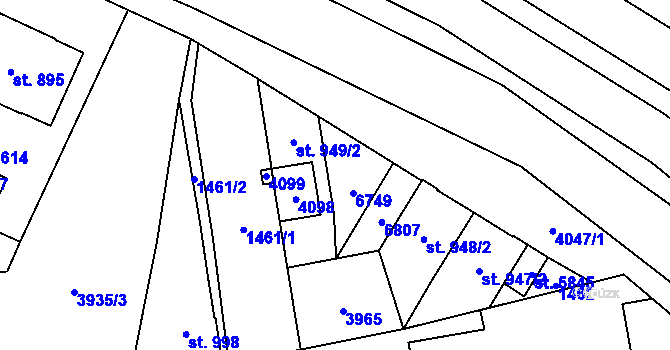 Parcela st. 949/6 v KÚ Klatovy, Katastrální mapa