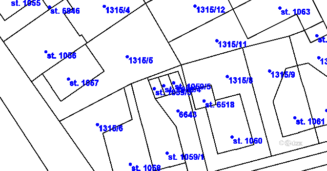 Parcela st. 1059/4 v KÚ Klatovy, Katastrální mapa