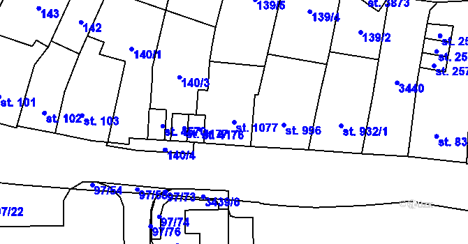 Parcela st. 1077 v KÚ Klatovy, Katastrální mapa