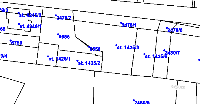 Parcela st. 1425/12 v KÚ Klatovy, Katastrální mapa