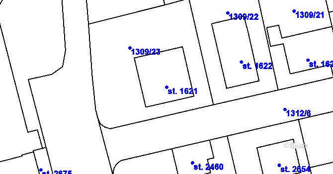 Parcela st. 1621 v KÚ Klatovy, Katastrální mapa