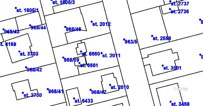 Parcela st. 2011 v KÚ Klatovy, Katastrální mapa