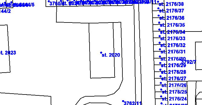 Parcela st. 2020 v KÚ Klatovy, Katastrální mapa