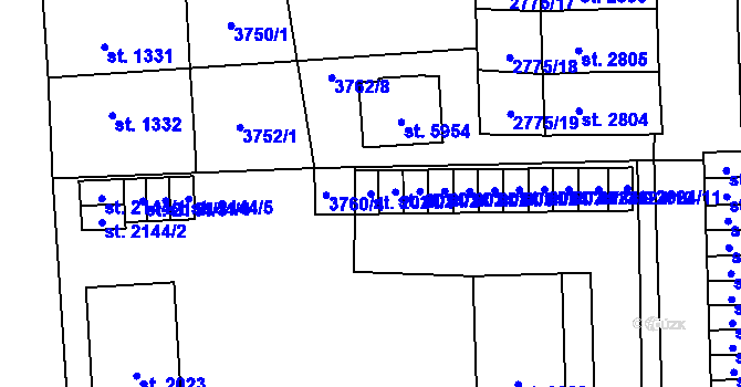 Parcela st. 2024/1 v KÚ Klatovy, Katastrální mapa