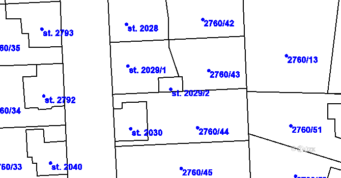 Parcela st. 2029/2 v KÚ Klatovy, Katastrální mapa