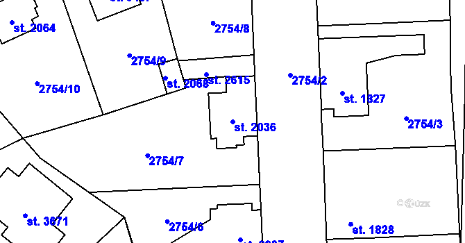 Parcela st. 2036 v KÚ Klatovy, Katastrální mapa