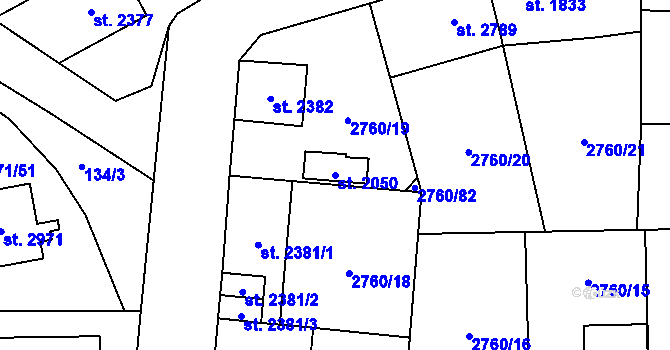 Parcela st. 2050 v KÚ Klatovy, Katastrální mapa