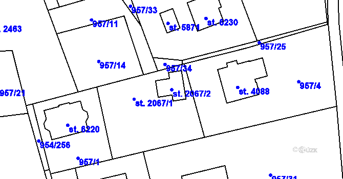 Parcela st. 2067/2 v KÚ Klatovy, Katastrální mapa