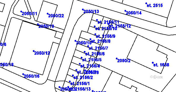 Parcela st. 2156/7 v KÚ Klatovy, Katastrální mapa