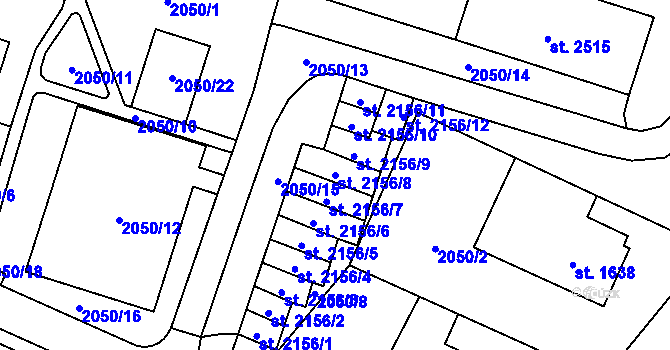 Parcela st. 2156/8 v KÚ Klatovy, Katastrální mapa