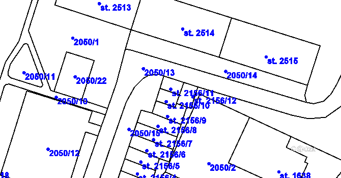 Parcela st. 2156/11 v KÚ Klatovy, Katastrální mapa