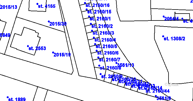 Parcela st. 2160/6 v KÚ Klatovy, Katastrální mapa