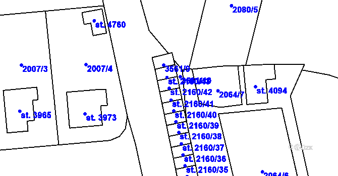 Parcela st. 2160/42 v KÚ Klatovy, Katastrální mapa