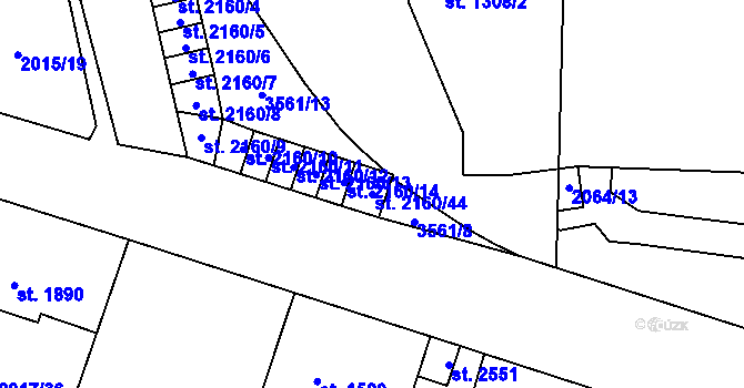 Parcela st. 2160/44 v KÚ Klatovy, Katastrální mapa