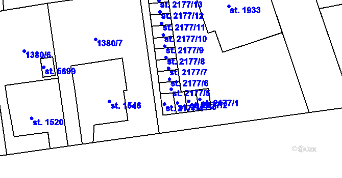 Parcela st. 2177/5 v KÚ Klatovy, Katastrální mapa
