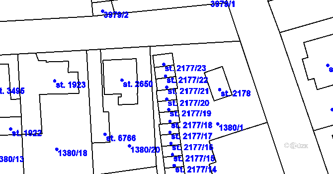 Parcela st. 2177/21 v KÚ Klatovy, Katastrální mapa