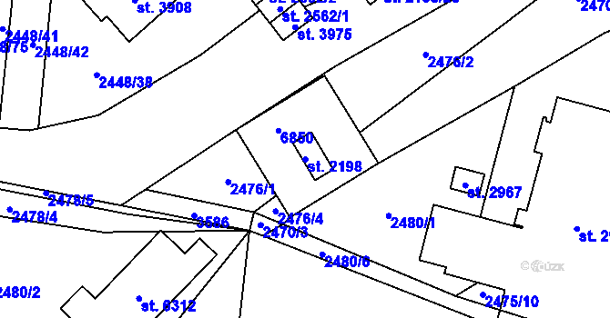 Parcela st. 2198 v KÚ Klatovy, Katastrální mapa
