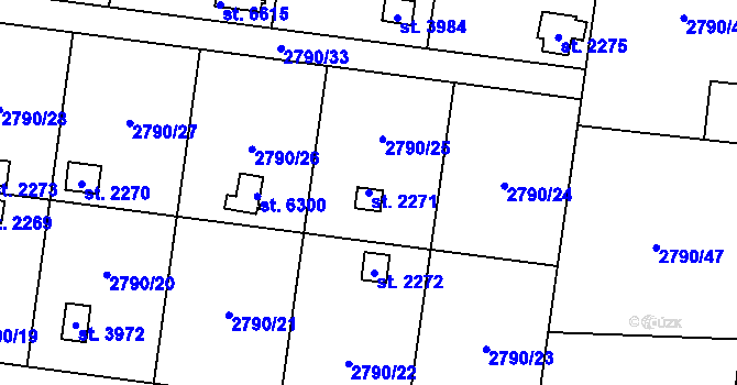 Parcela st. 2271 v KÚ Klatovy, Katastrální mapa