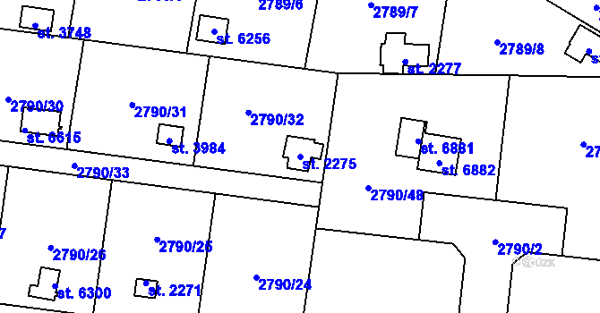 Parcela st. 2275 v KÚ Klatovy, Katastrální mapa