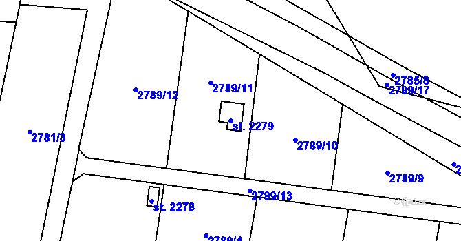 Parcela st. 2279 v KÚ Klatovy, Katastrální mapa