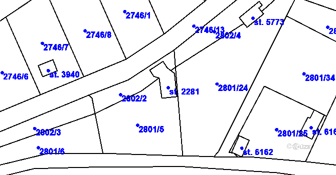 Parcela st. 2281 v KÚ Klatovy, Katastrální mapa
