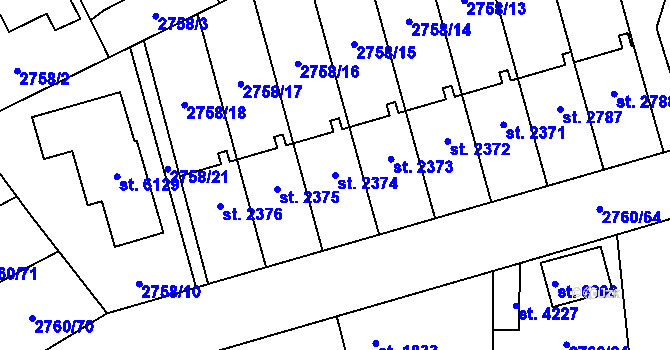 Parcela st. 2374 v KÚ Klatovy, Katastrální mapa