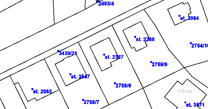Parcela st. 2387 v KÚ Klatovy, Katastrální mapa