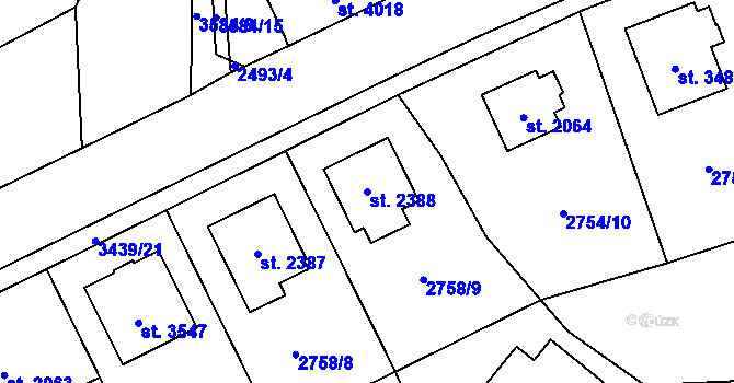 Parcela st. 2388 v KÚ Klatovy, Katastrální mapa