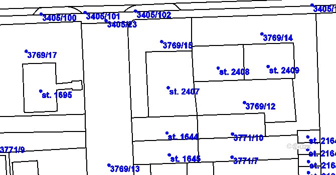 Parcela st. 2407 v KÚ Klatovy, Katastrální mapa