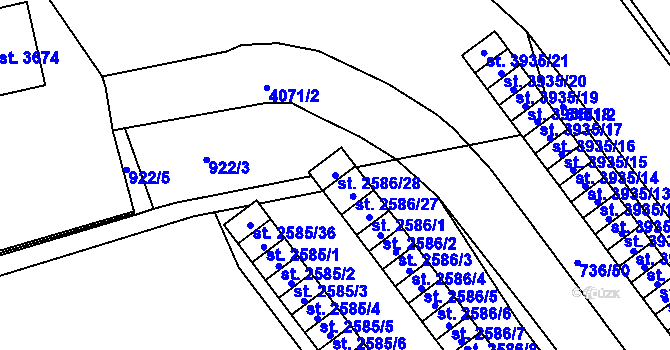 Parcela st. 2586/28 v KÚ Klatovy, Katastrální mapa