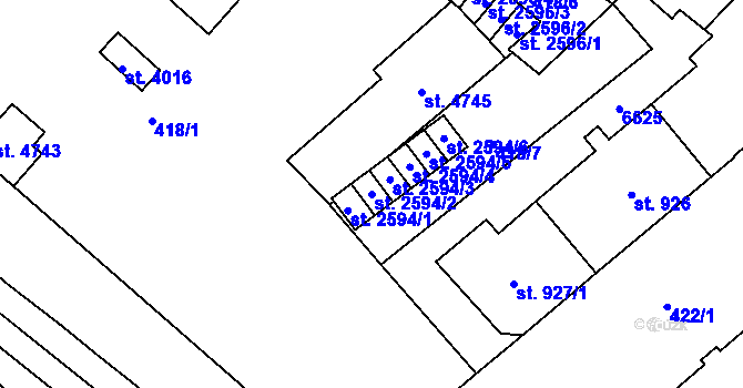 Parcela st. 2594/2 v KÚ Klatovy, Katastrální mapa