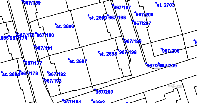 Parcela st. 2698 v KÚ Klatovy, Katastrální mapa