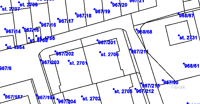 Parcela st. 2706 v KÚ Klatovy, Katastrální mapa