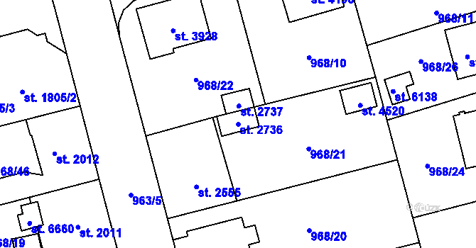 Parcela st. 2736 v KÚ Klatovy, Katastrální mapa