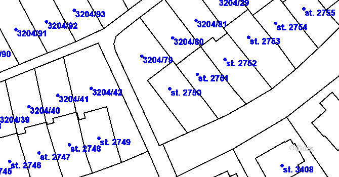Parcela st. 2750 v KÚ Klatovy, Katastrální mapa