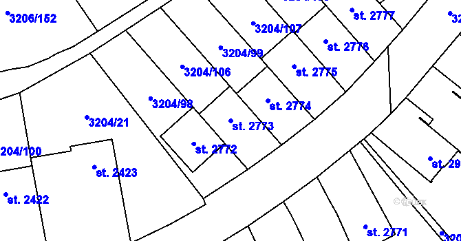Parcela st. 2773 v KÚ Klatovy, Katastrální mapa