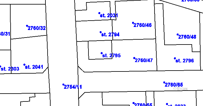 Parcela st. 2795 v KÚ Klatovy, Katastrální mapa
