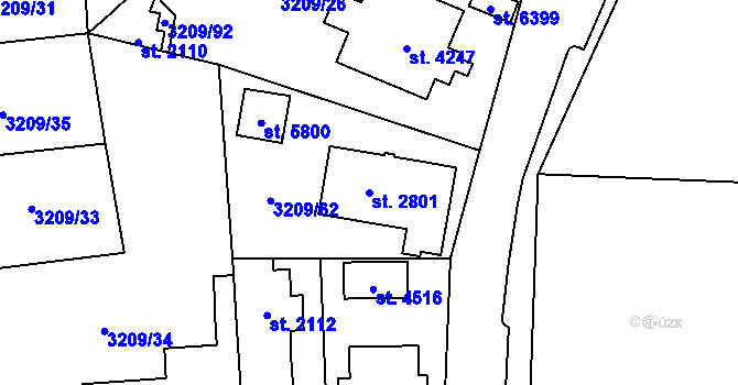 Parcela st. 2801 v KÚ Klatovy, Katastrální mapa