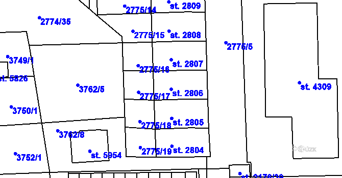 Parcela st. 2806 v KÚ Klatovy, Katastrální mapa