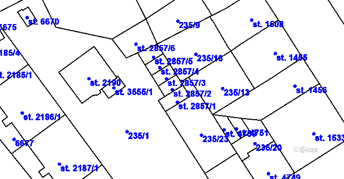 Parcela st. 2857/2 v KÚ Klatovy, Katastrální mapa