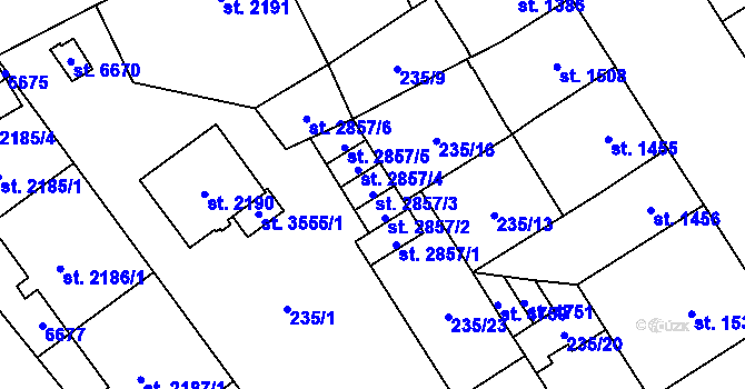 Parcela st. 2857/3 v KÚ Klatovy, Katastrální mapa