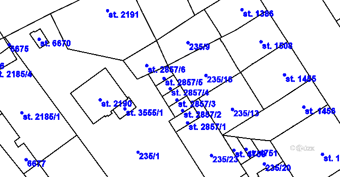 Parcela st. 2857/4 v KÚ Klatovy, Katastrální mapa