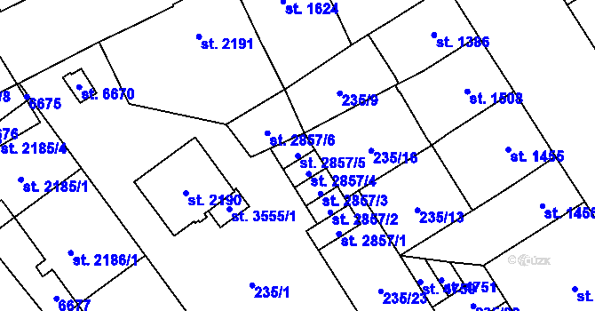 Parcela st. 2857/5 v KÚ Klatovy, Katastrální mapa