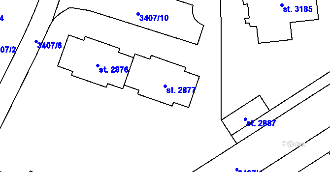 Parcela st. 2877 v KÚ Klatovy, Katastrální mapa