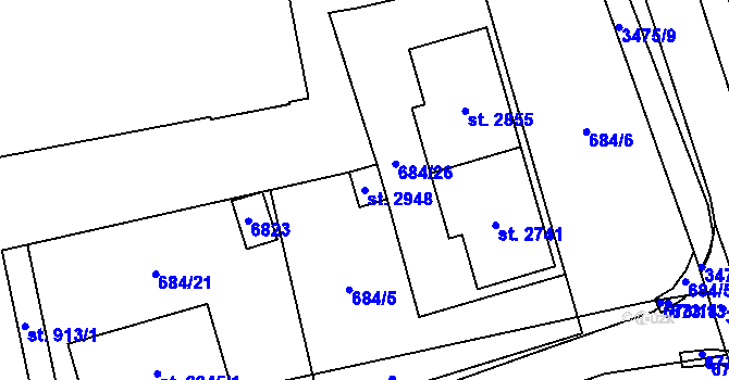 Parcela st. 2948 v KÚ Klatovy, Katastrální mapa