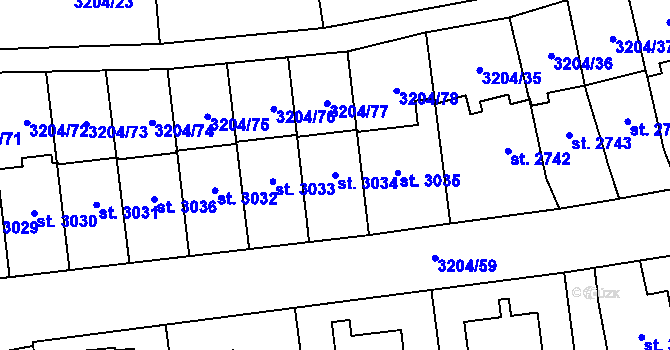 Parcela st. 3034 v KÚ Klatovy, Katastrální mapa