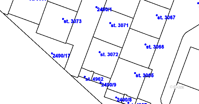 Parcela st. 3072 v KÚ Klatovy, Katastrální mapa