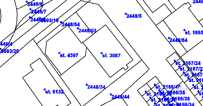 Parcela st. 3087 v KÚ Klatovy, Katastrální mapa