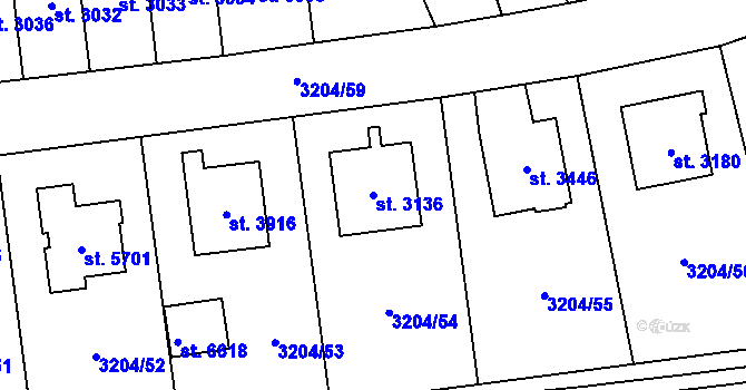 Parcela st. 3136 v KÚ Klatovy, Katastrální mapa